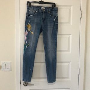 Zara embroidered bird jeans